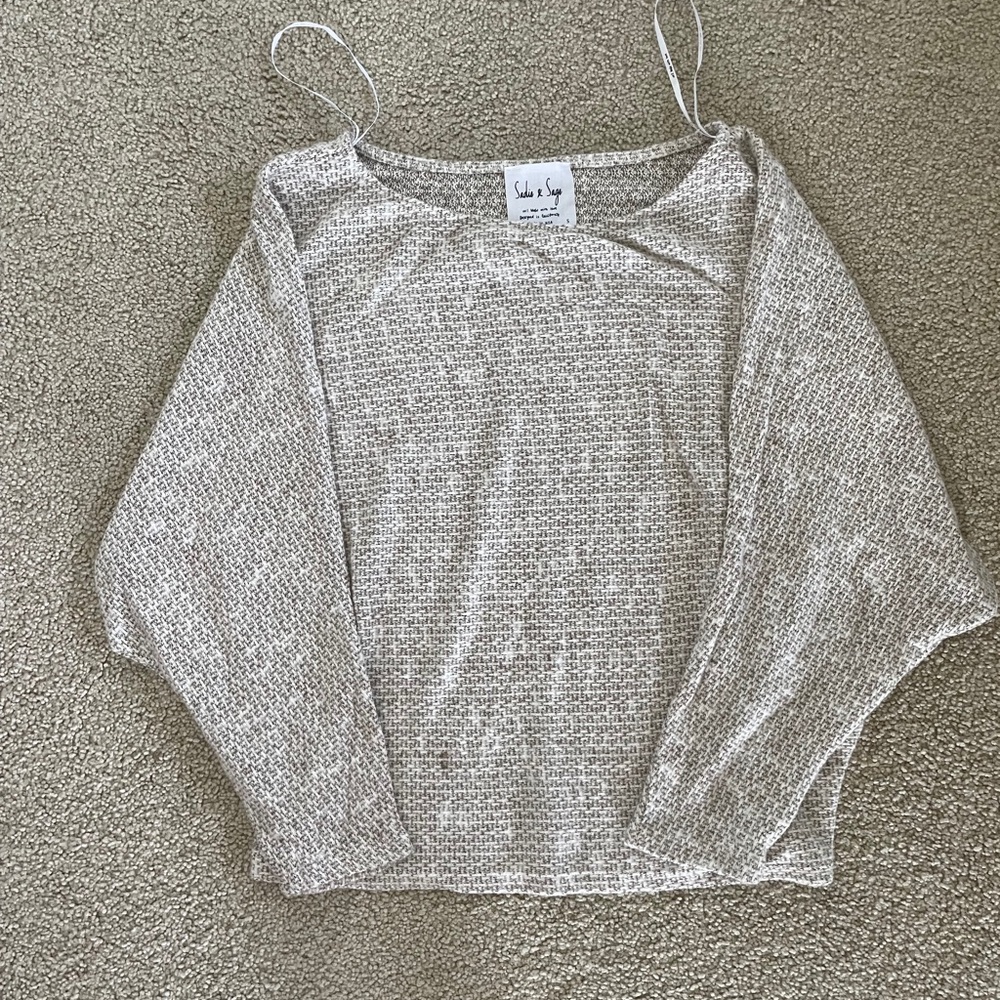 Sadie & Sage Cream Tan Textured Knit Boho Slouchy Sweater Small